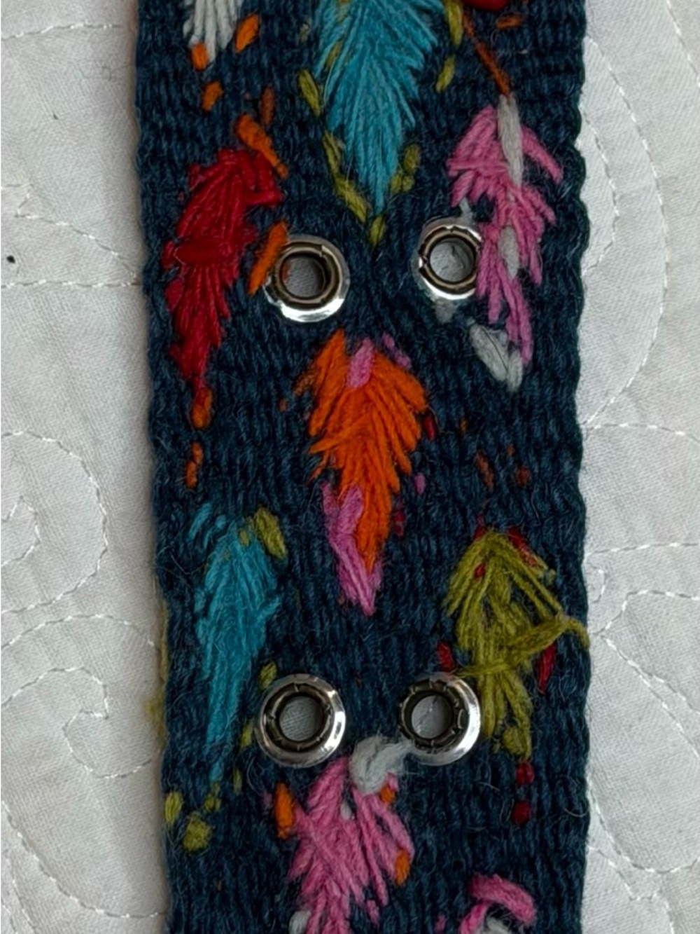 Jenny Krauss Embroidered Wool Belt Rainbow Leaves Cottage Core Size Small - Picture 4 of 6